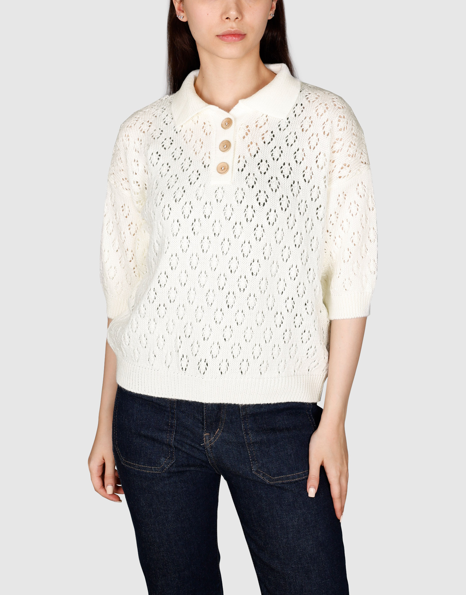 بلوز بافت سه دکمه سفید