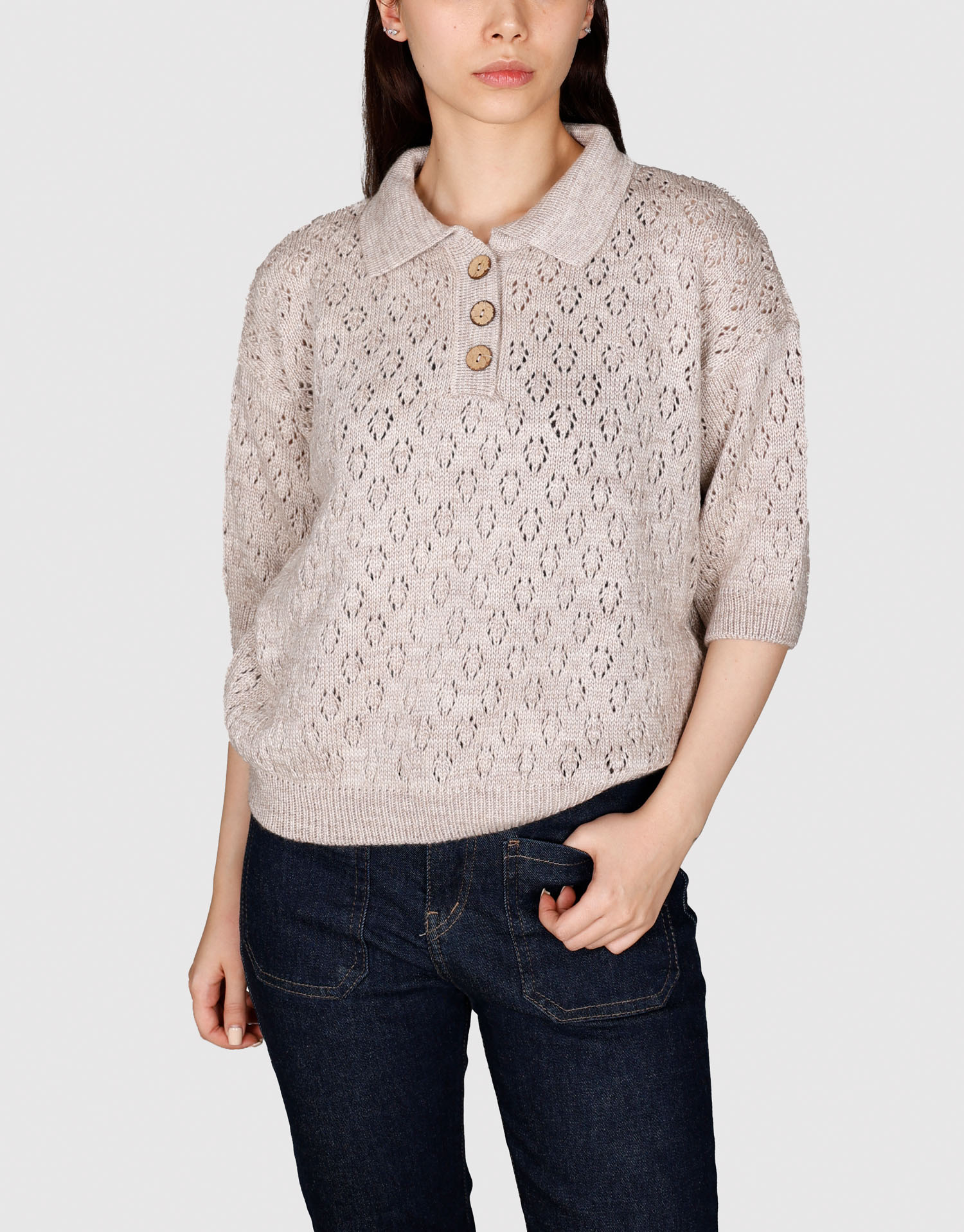 بلوز بافت سه دکمه کرم