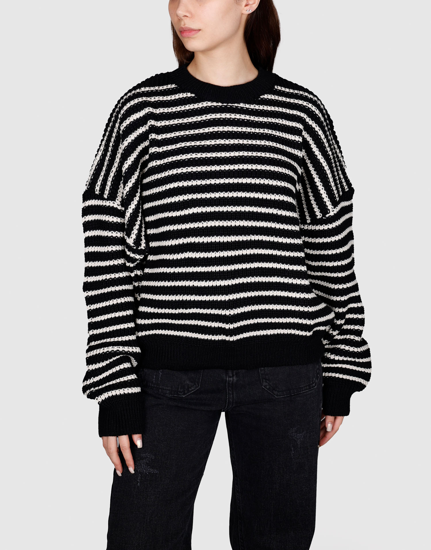 بلوز بافت راه راه مشکی شیری