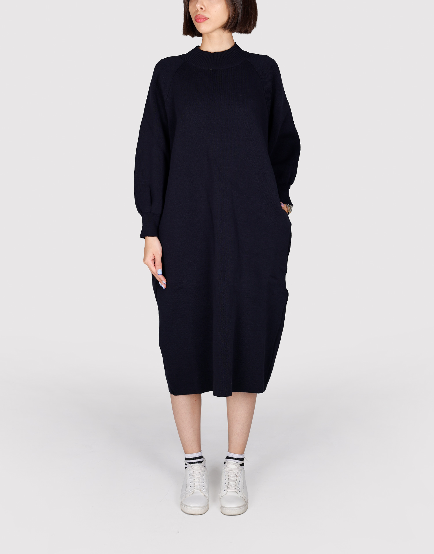 پیراهن بافت جیب دار سرمه ای