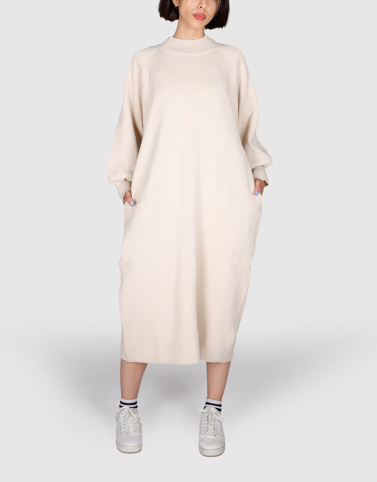 پیراهن بافت جیب دار شیری