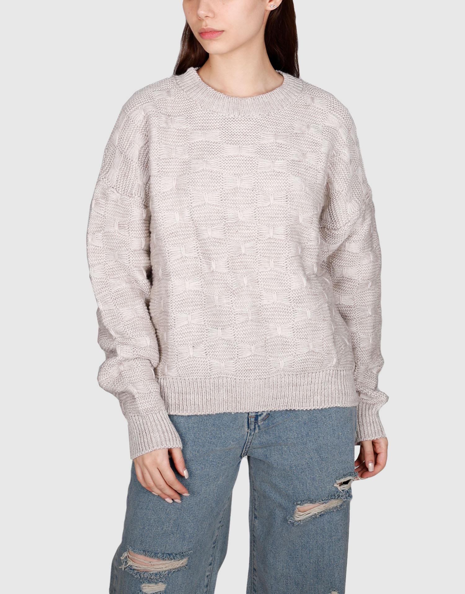 بلوز آستین بلند پاپیونی کرم بژ