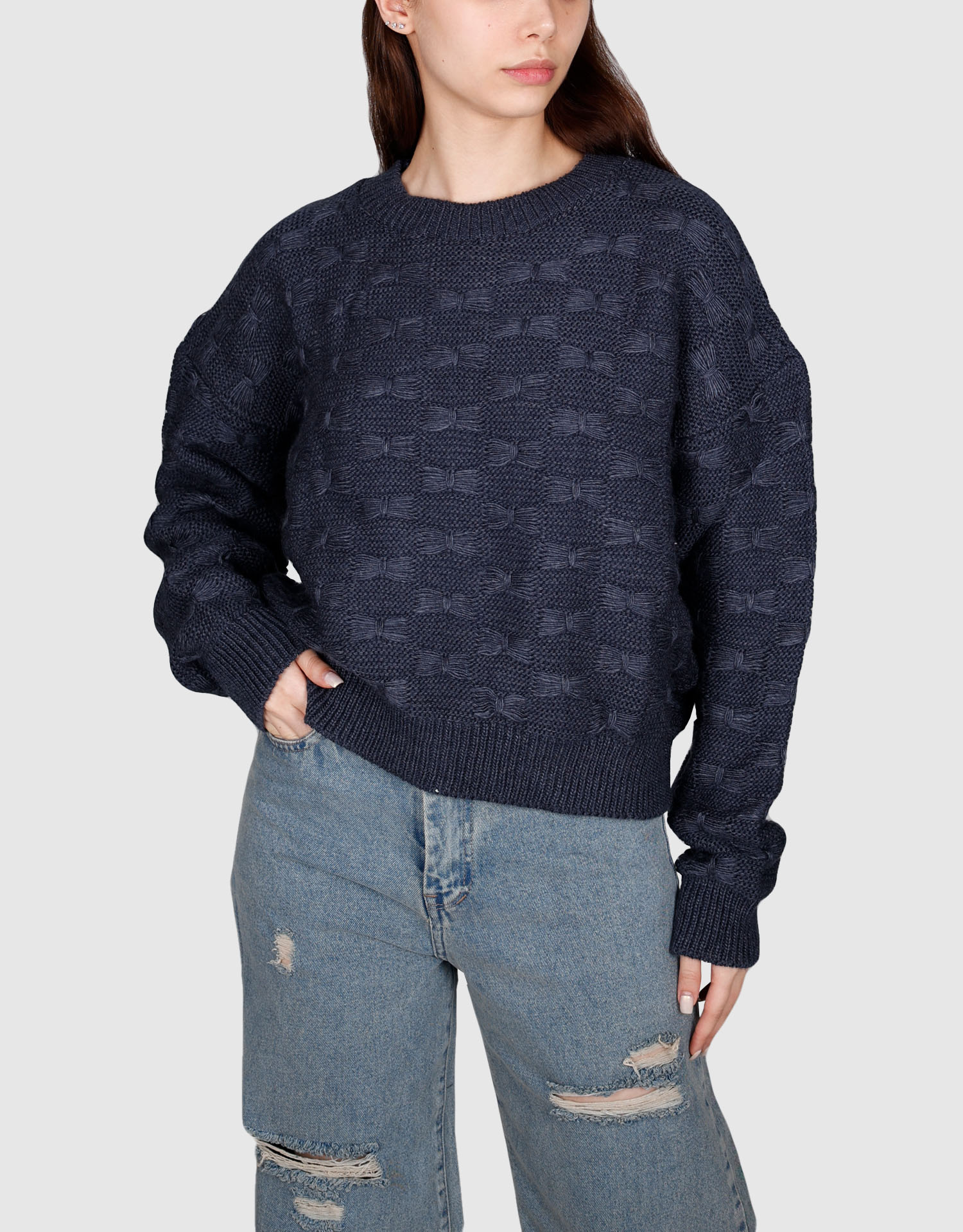 بلوز آستین بلند پاپیونی سرمه ای