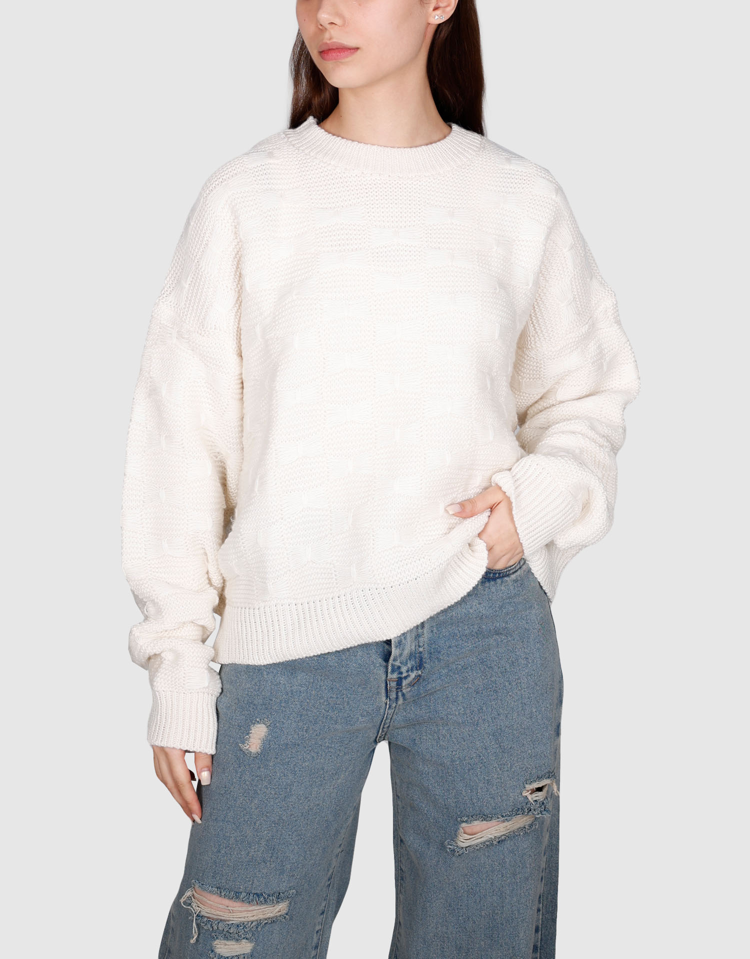 بلوز آستین بلند پاپیونی شیری