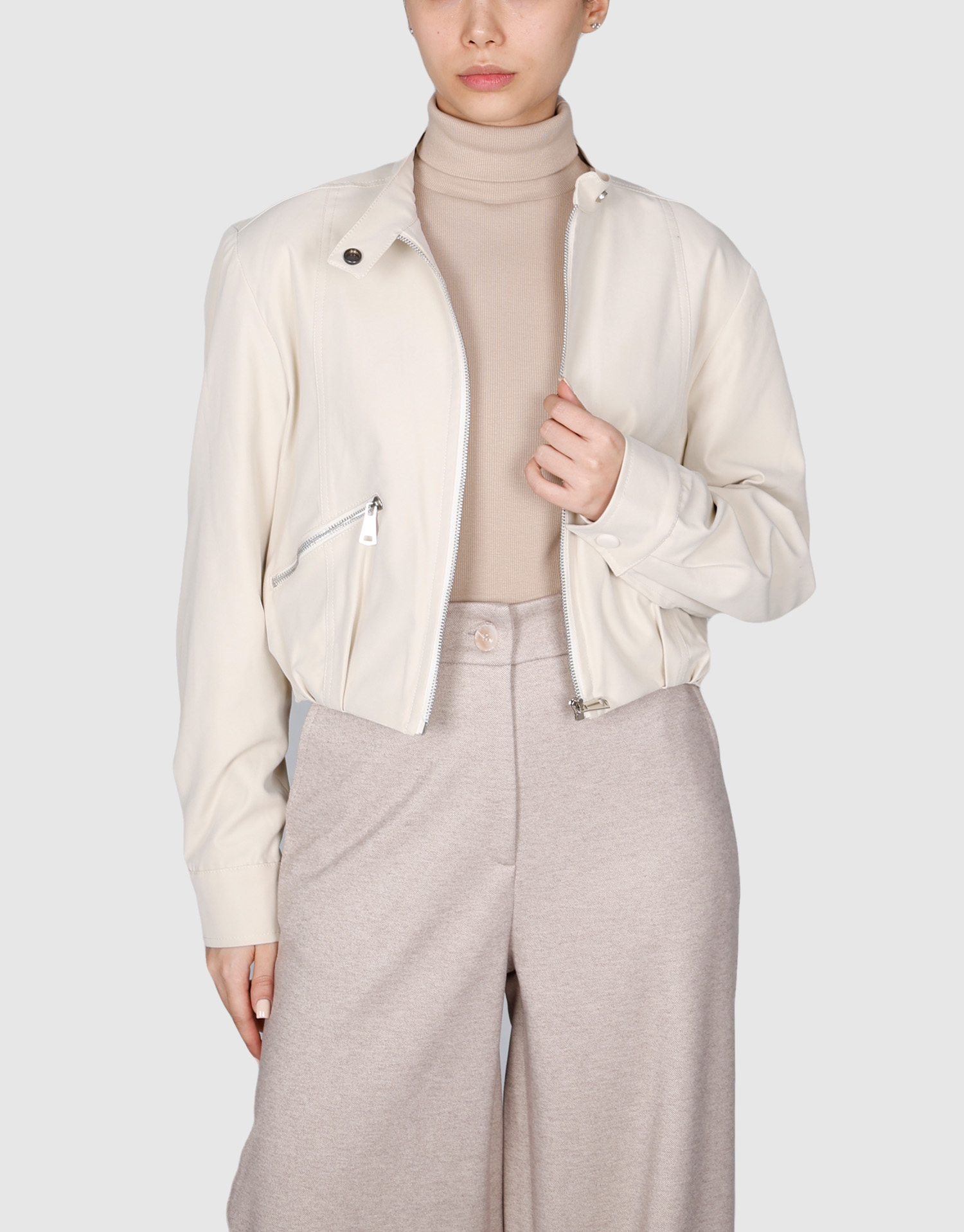 بارانی جیب زیپ کرم روشن