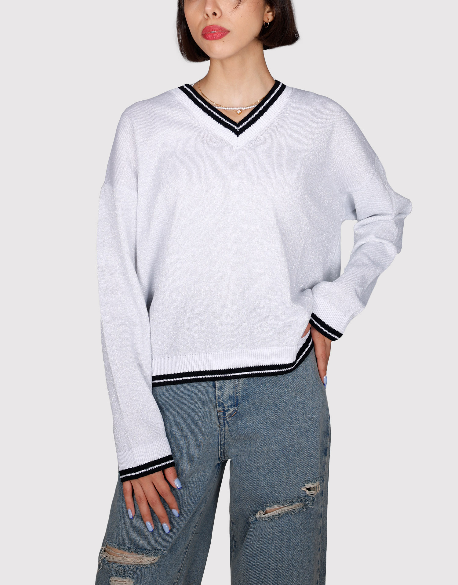 بلوز لمه نوار سفید مشکی