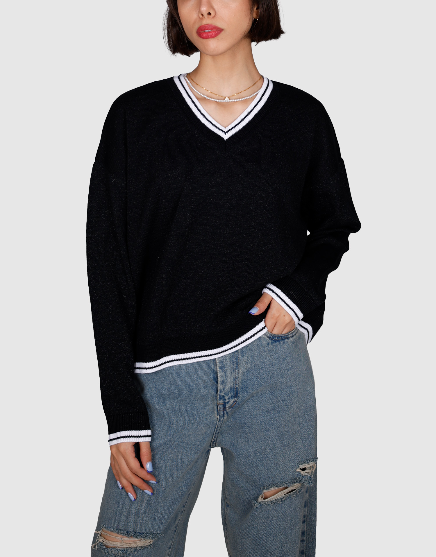 بلوز لمه نوار مشکی سفید