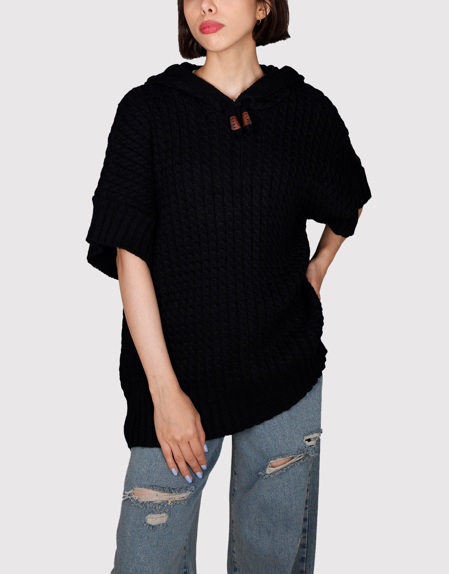 پانچو کلاهدار مشکی