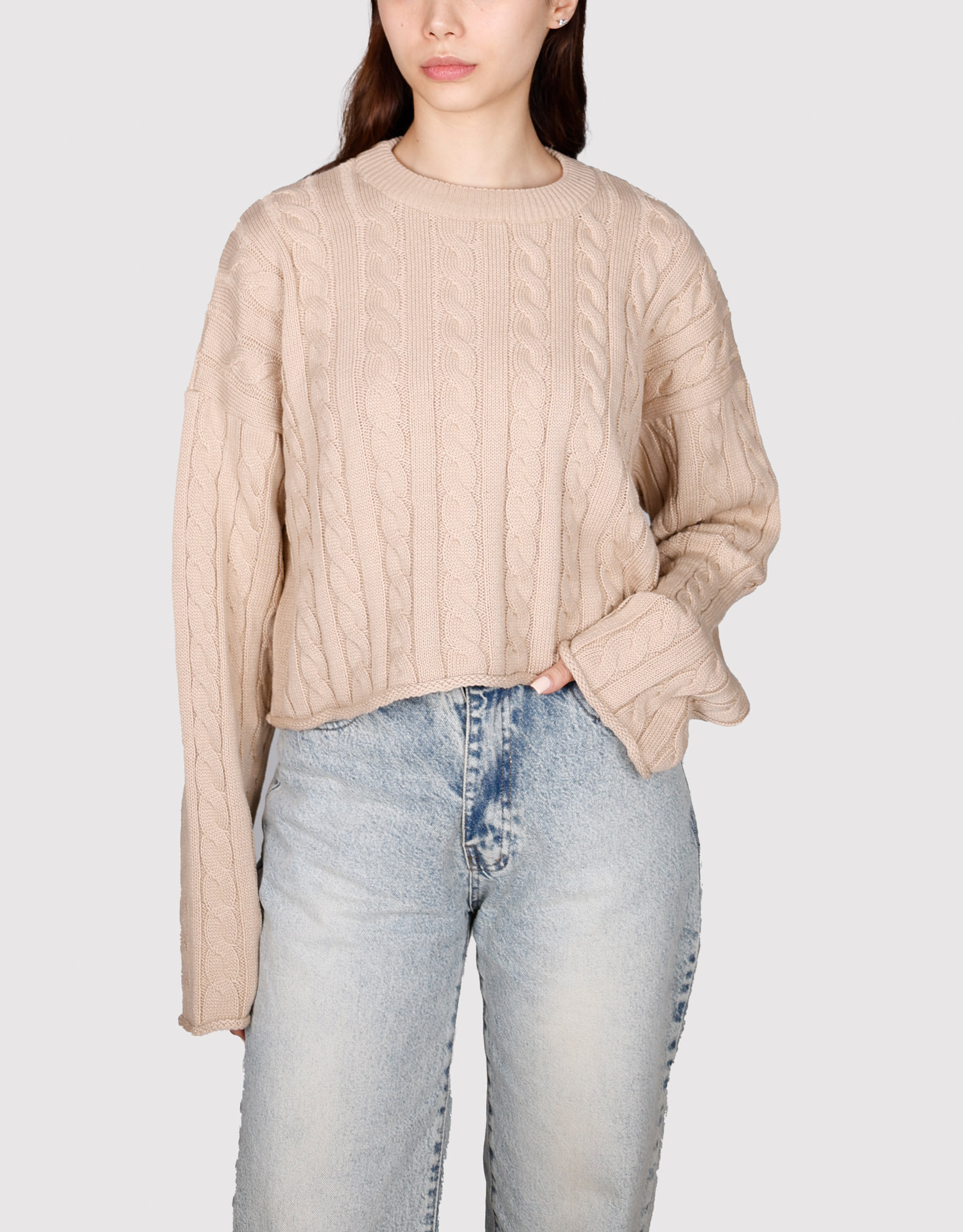 بلوز کراپ گیس بافت کرم