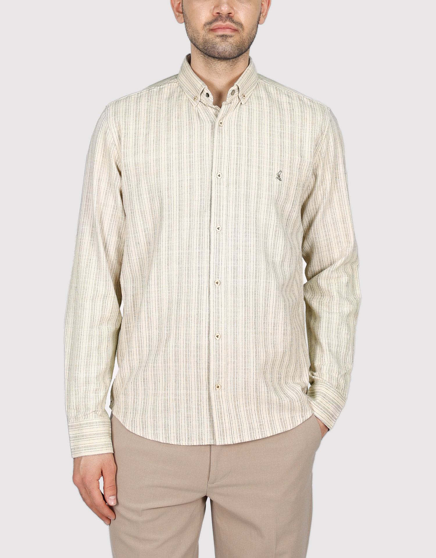 پیراهن کنفی راه راه قهوه ای