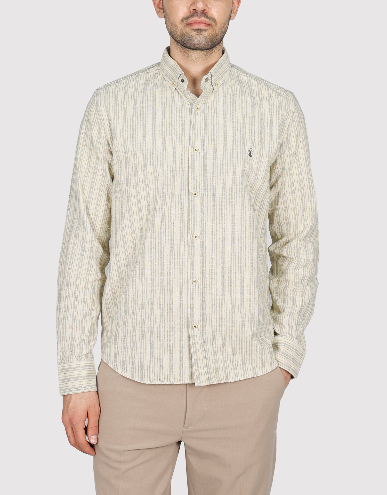 پیراهن کنفی راه راه سبز