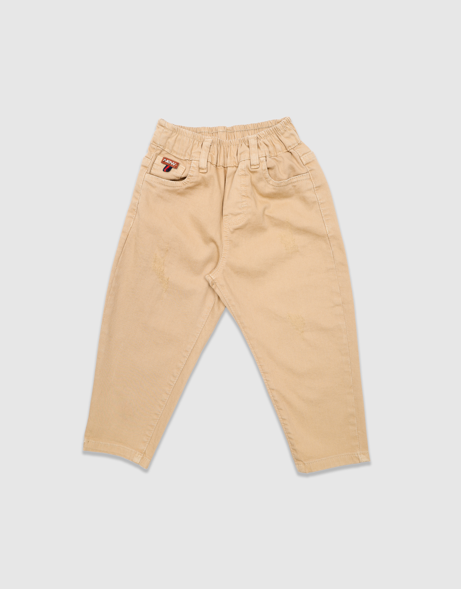 شلوار مام استایل کتان کمرکش کرم روشن 6-2 سال