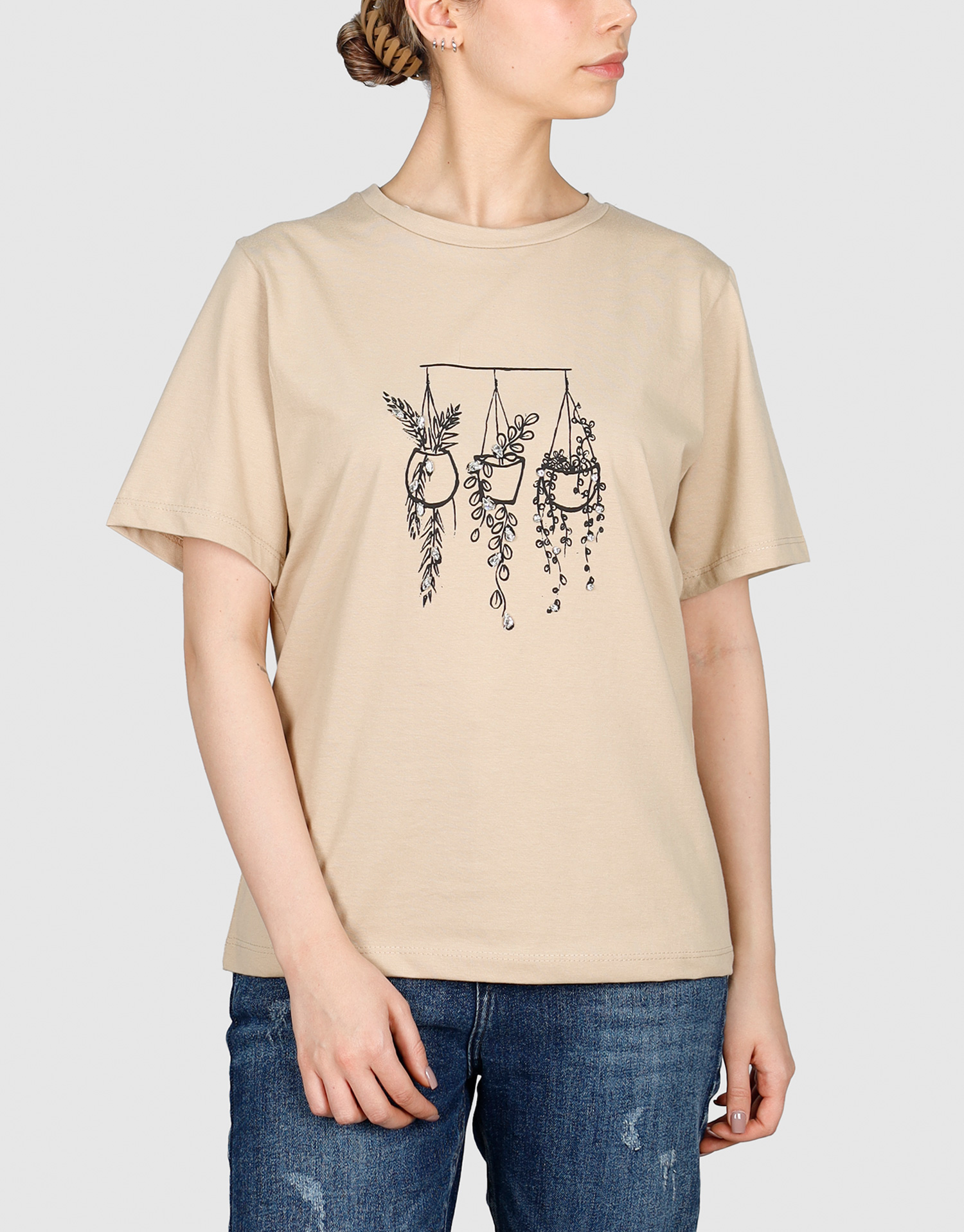 تیشرت نگین گلدان کرم