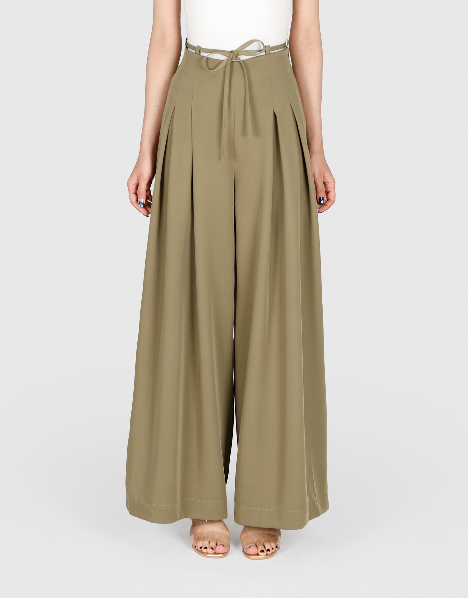 شلوار ساسون دار بلند زیتونی