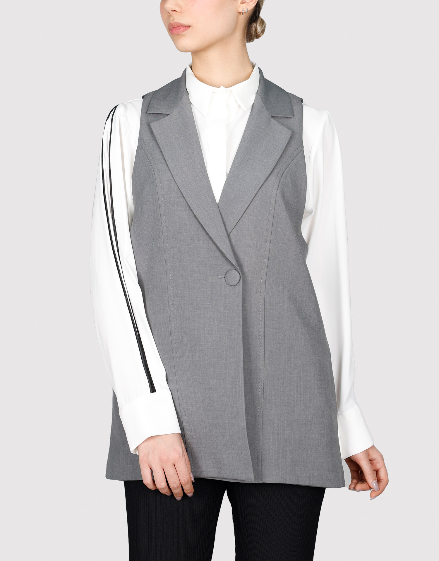 ژیله تک دکمه بلند طوسی