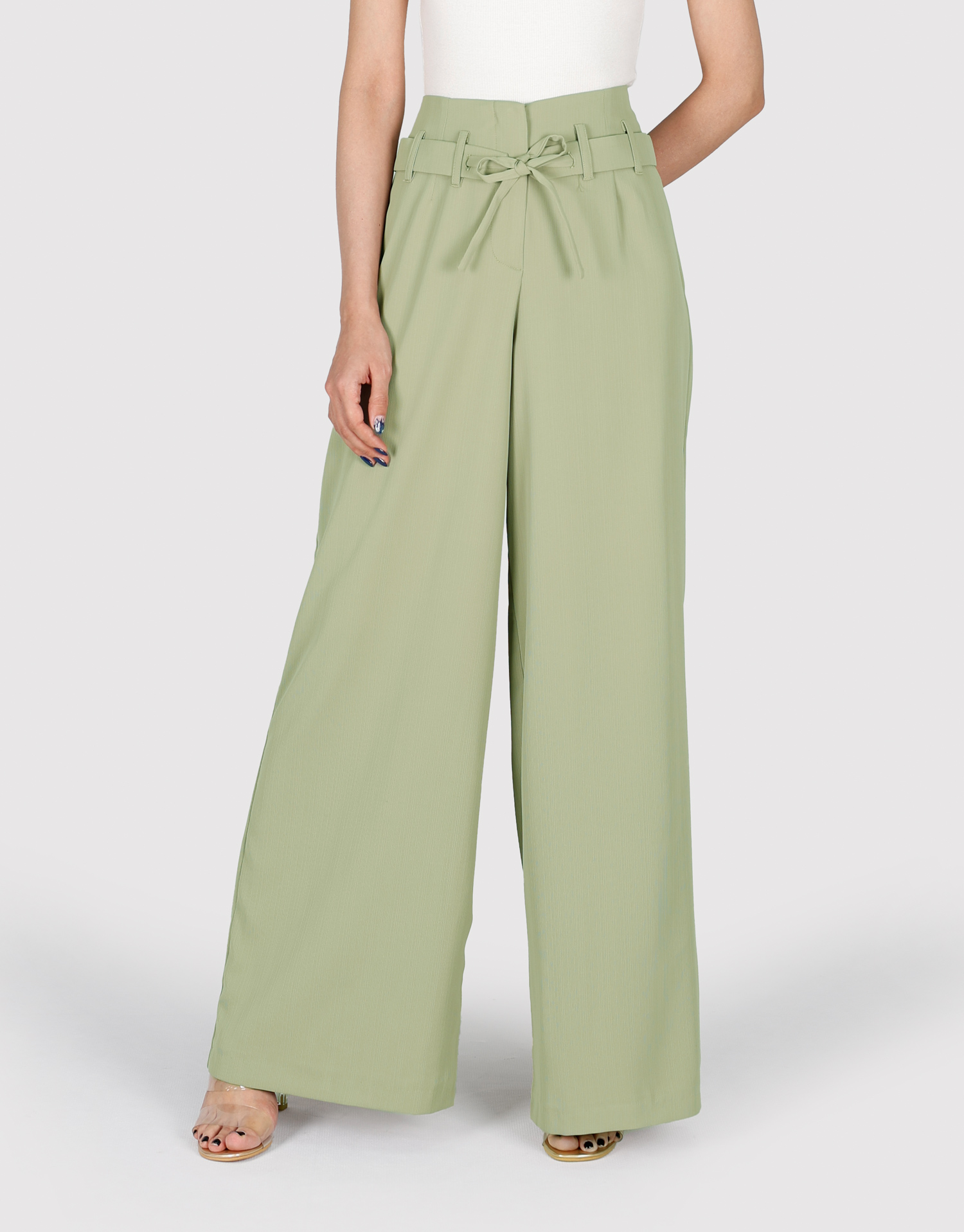 شلوار کمربنددار زیتونی