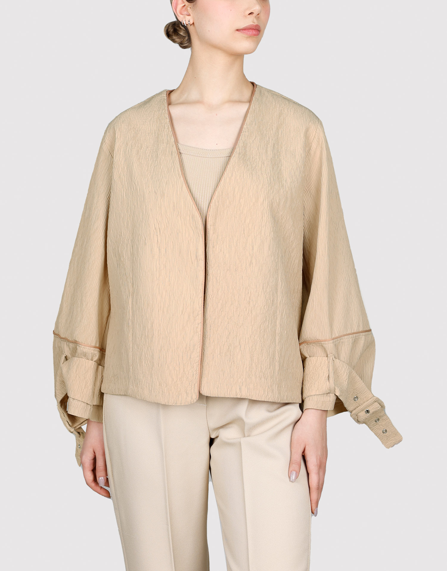 کت آستین کمربندی کرم تیره