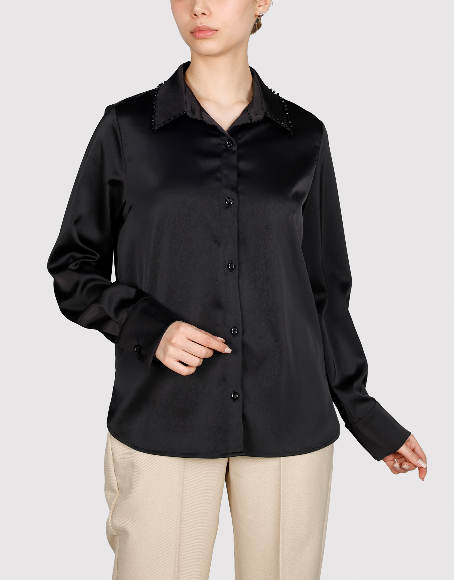 شومیز یقه مرواریدی مشکی