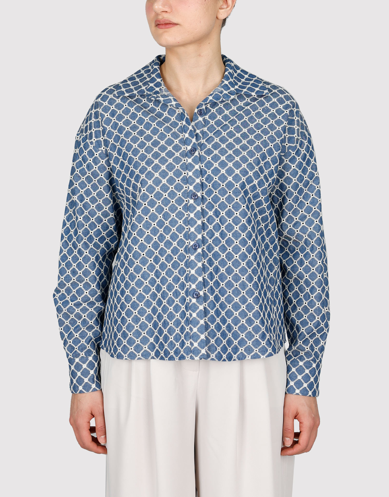 شومیز گلدوزی آبی تیره