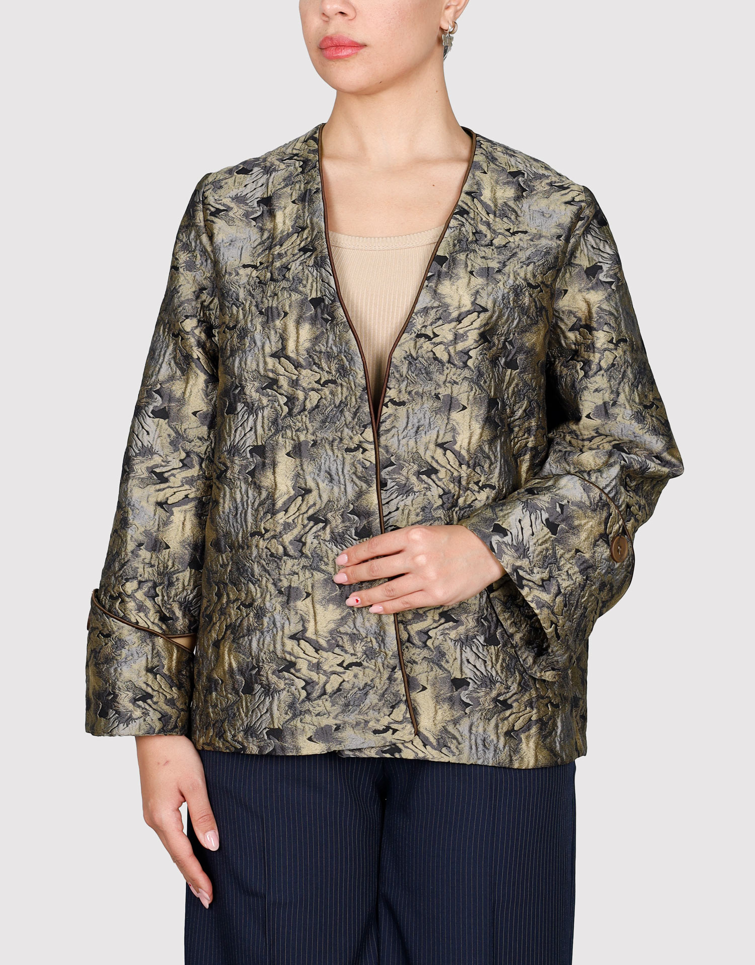 کت آستین دوبل کرم طوسی