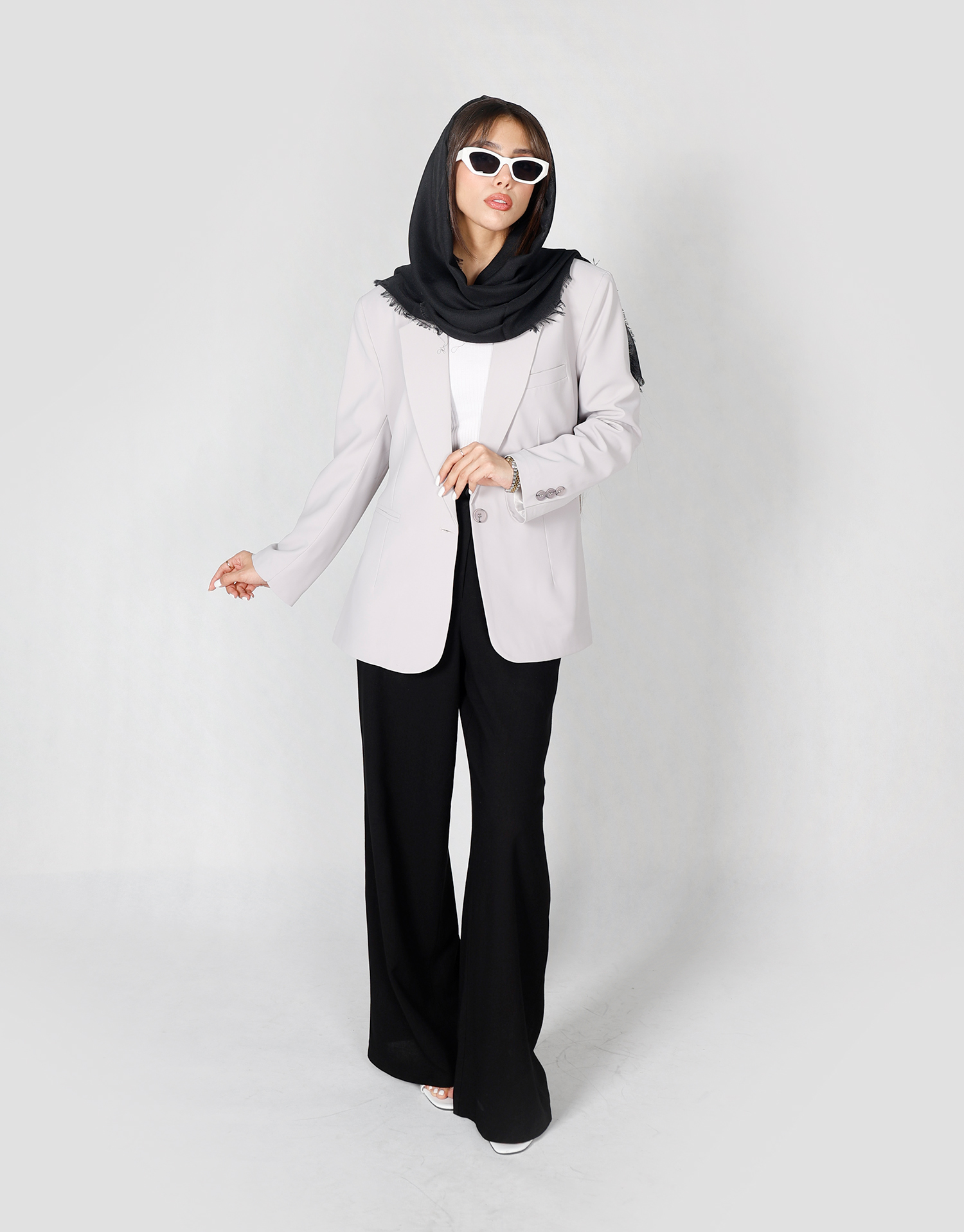 کت کمردار طوسی