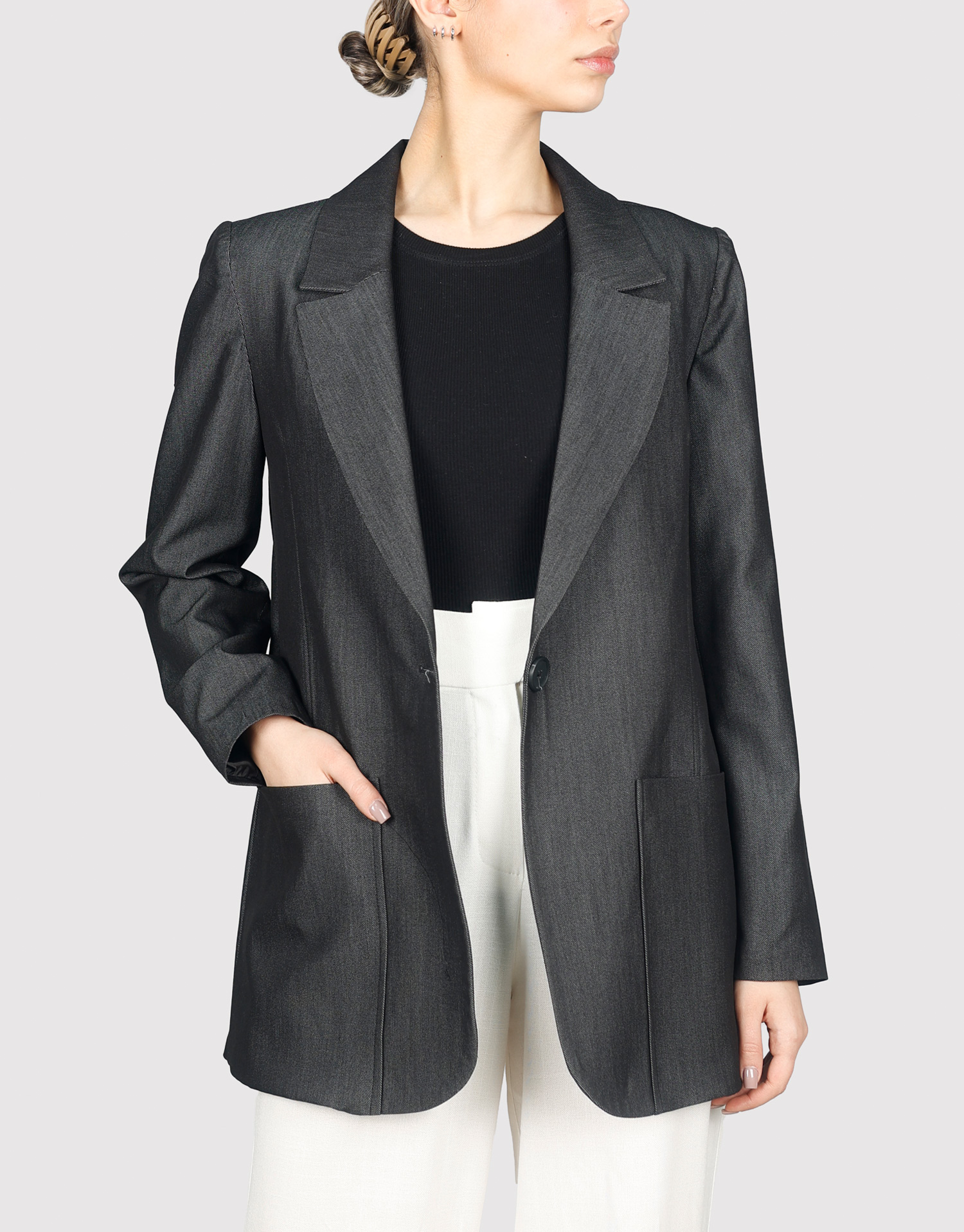 کت تک دکمه آستردار ذغالی