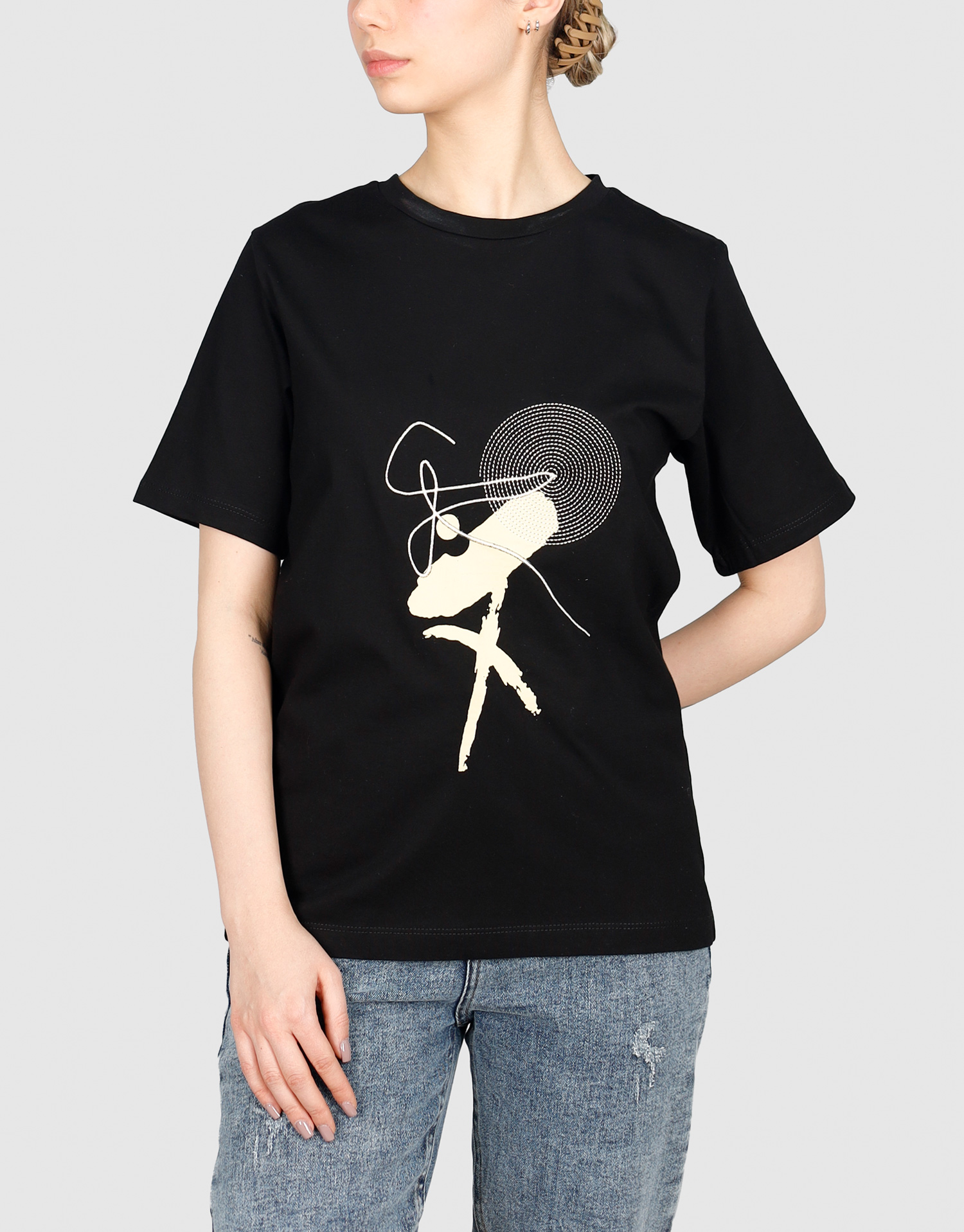 تیشرت گلدوزی دایره خط مشکی