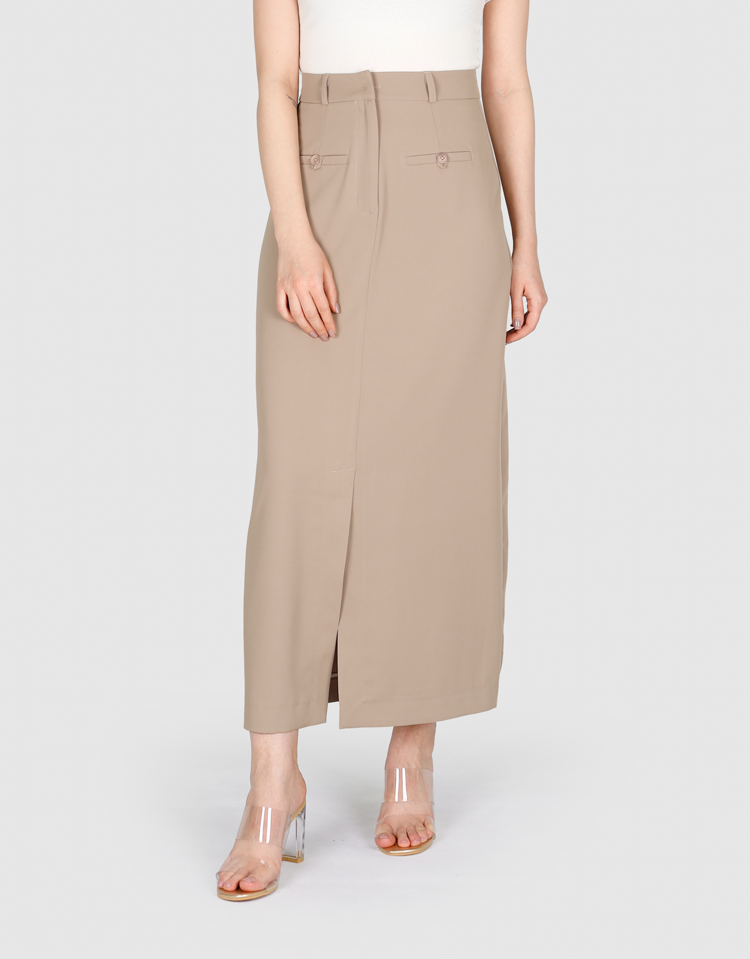 دامن جلو چاک دار بلند کرم