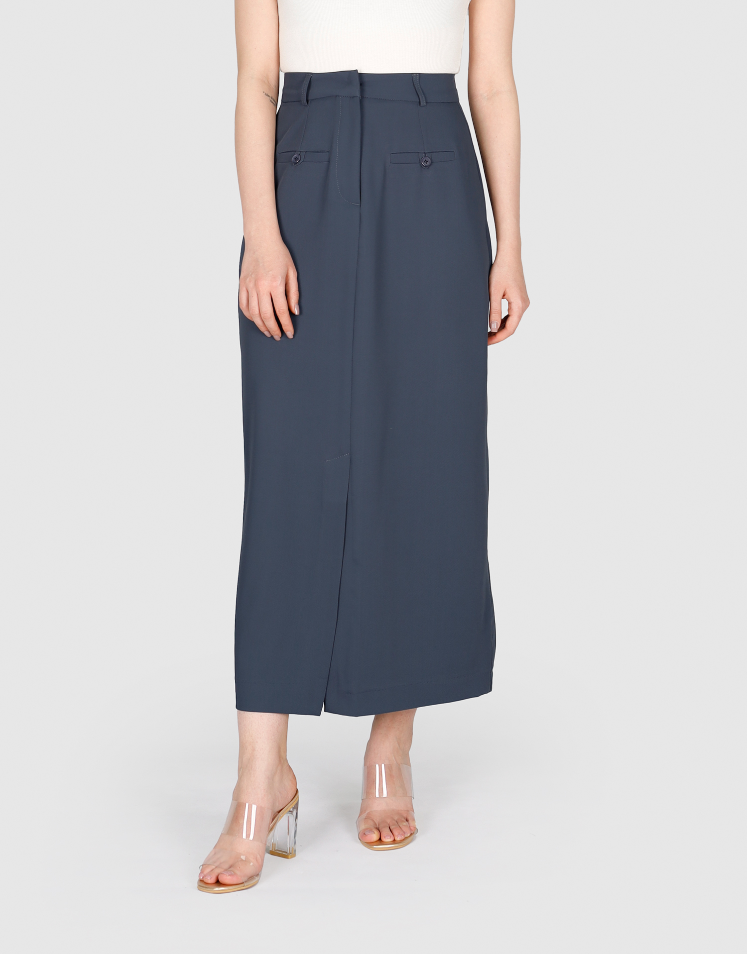 دامن جلو چاک دار بلند سرمه ای