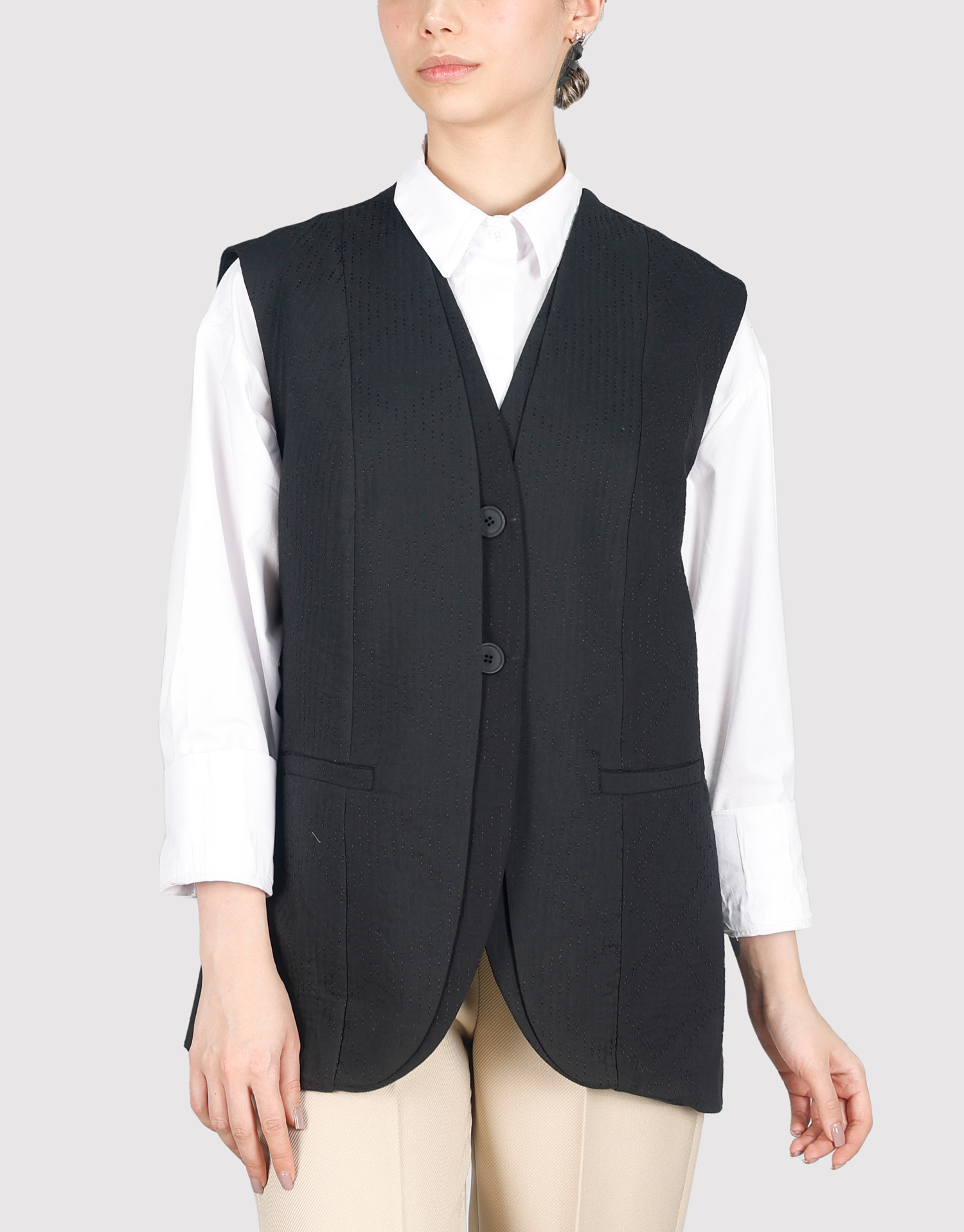 ژیله دو یقه کوک دوزی مشکی