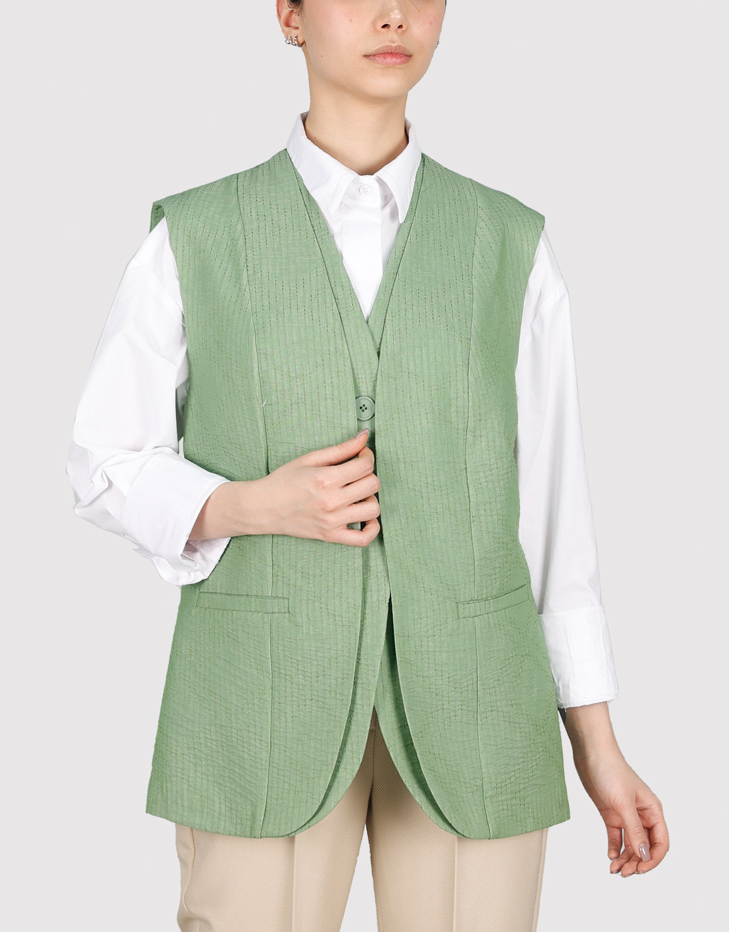 ژیله دو یقه کوک دوزی سبز