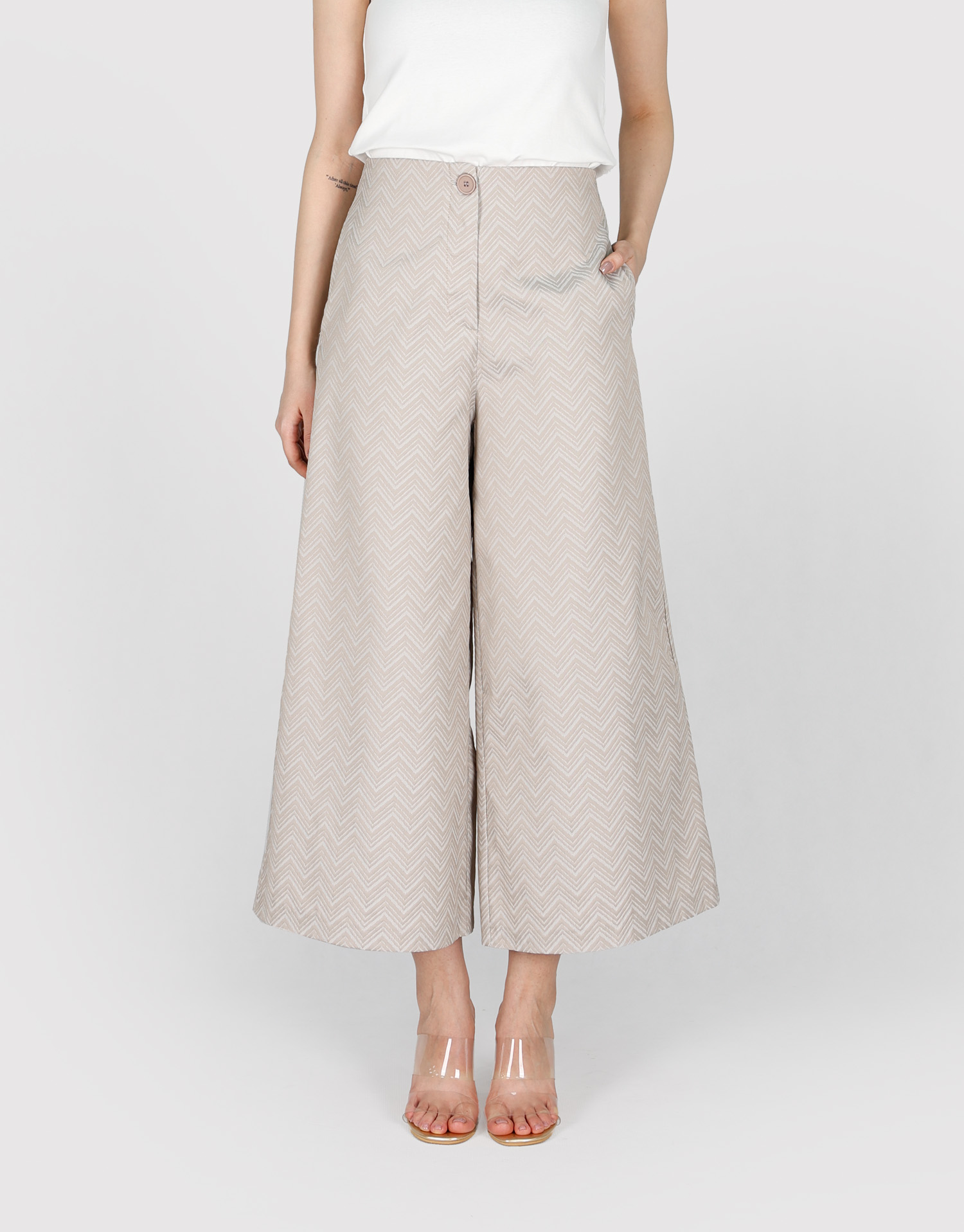 شلوار ژاکارد کرم