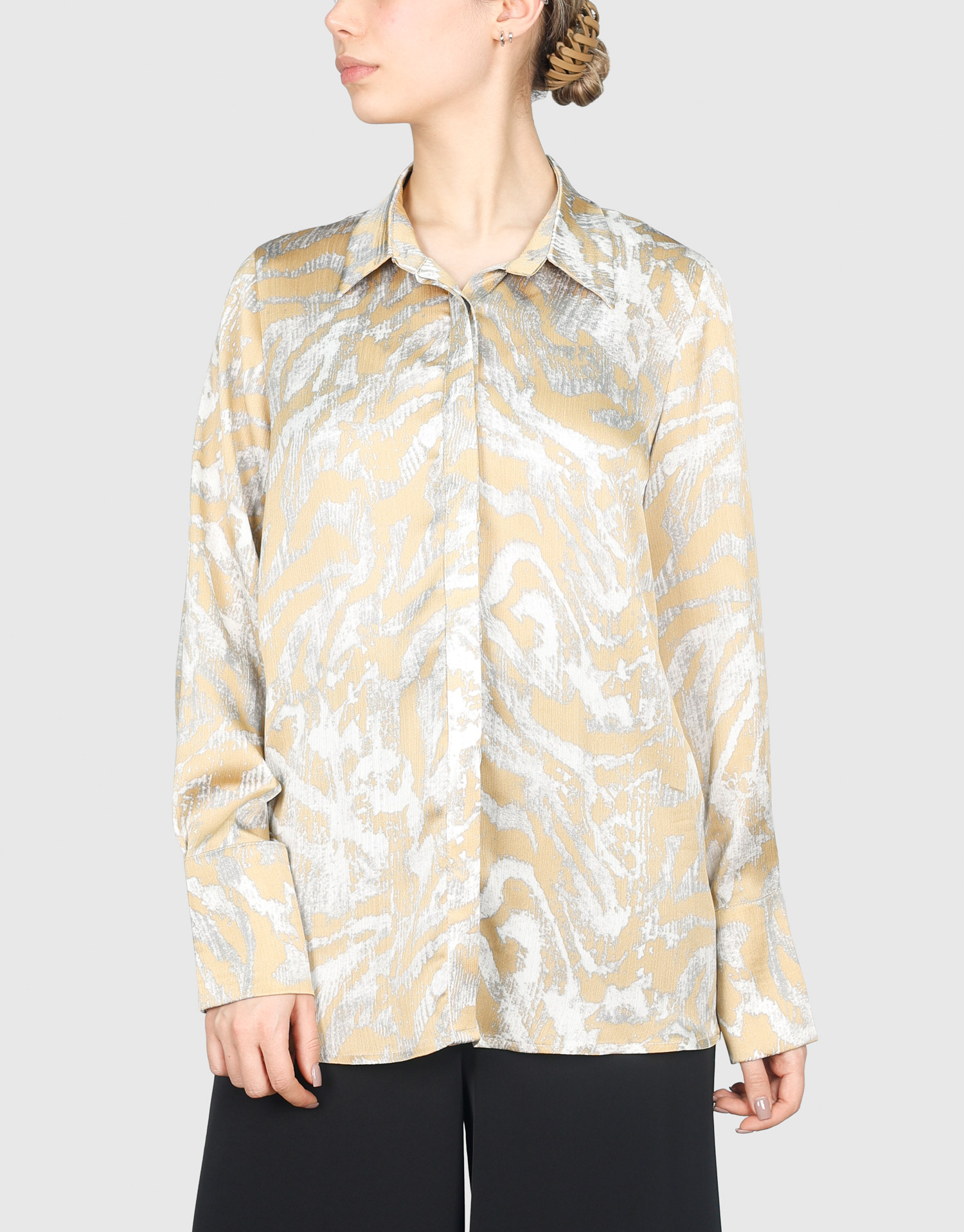 شومیز آستین چاک دار خردلی