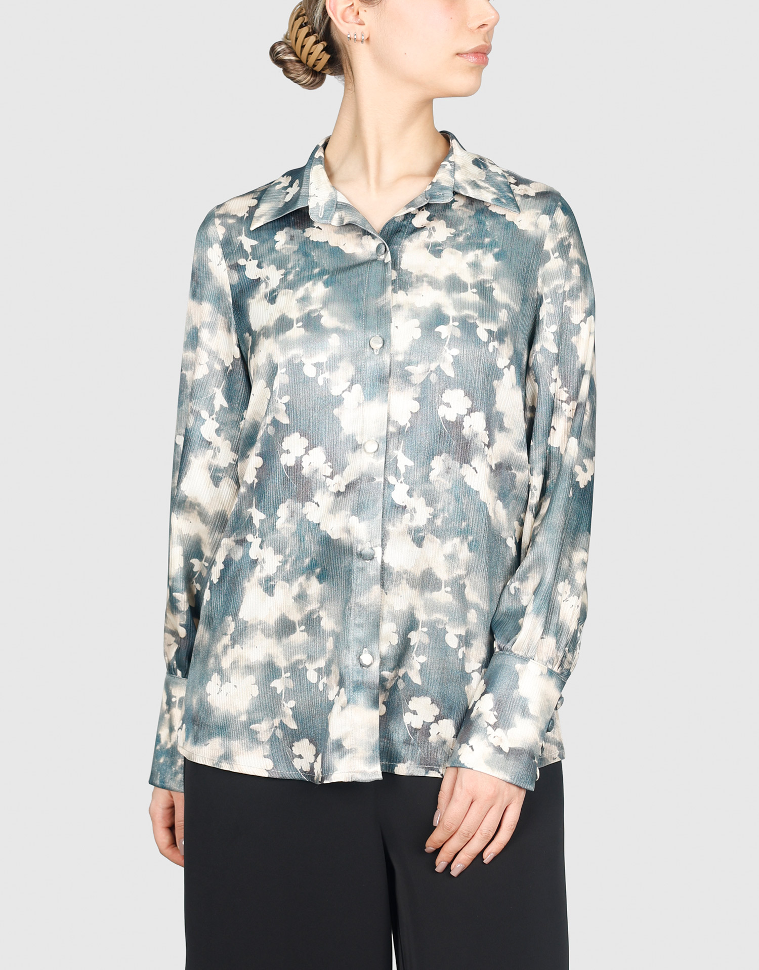 شومیز مچ پهن آبی کرم