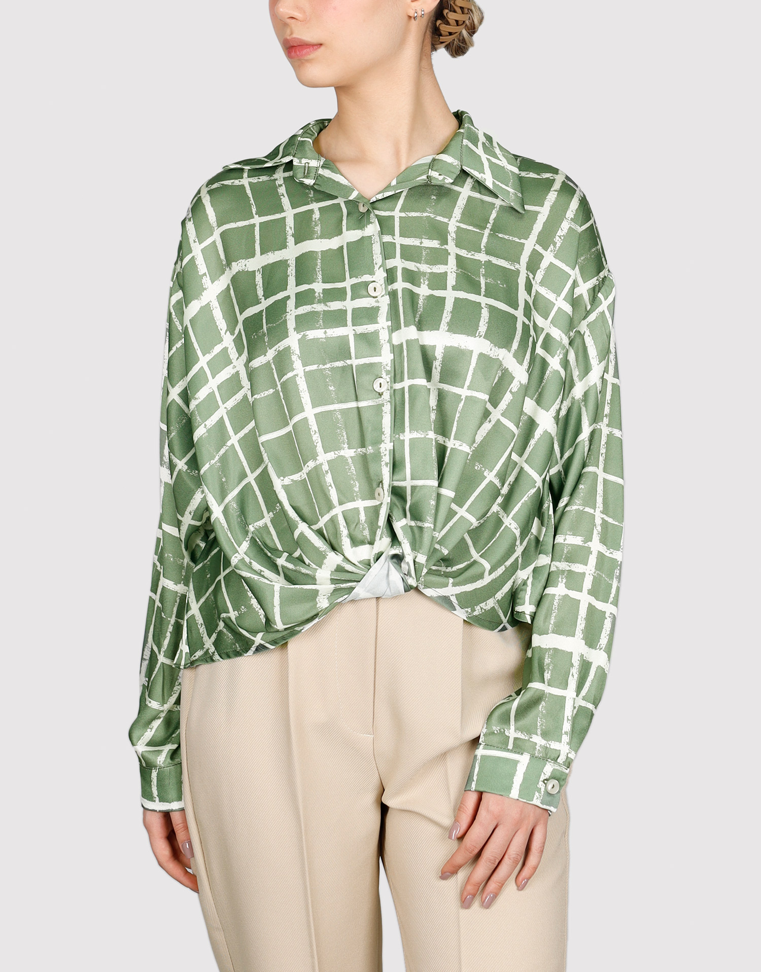 شومیز جلو گره سبز سفید