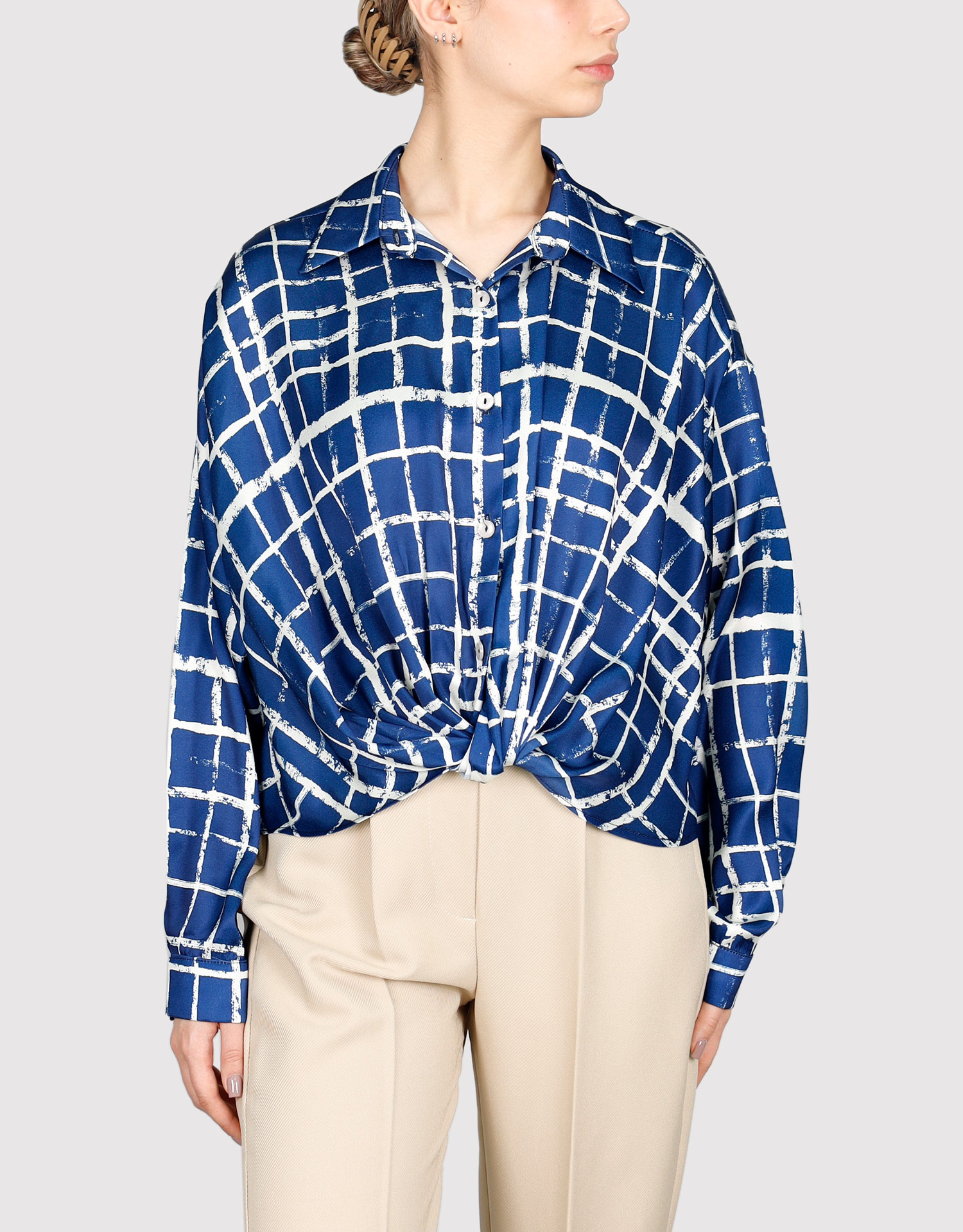 شومیز جلو گره سرمه ای سفید