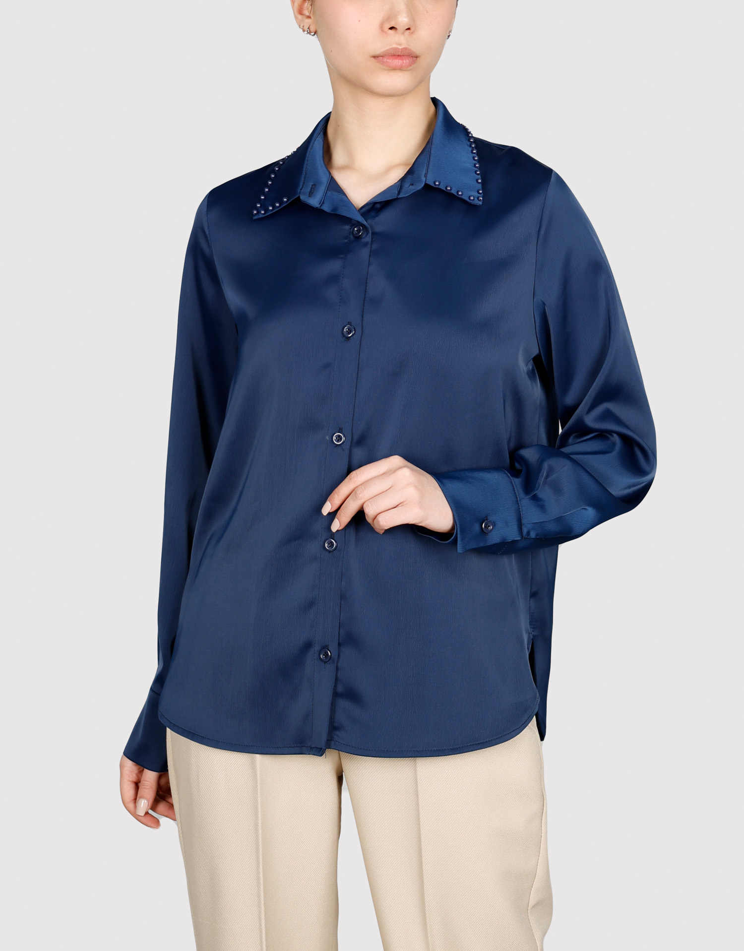 شومیز یقه مرواریدی سرمه ای