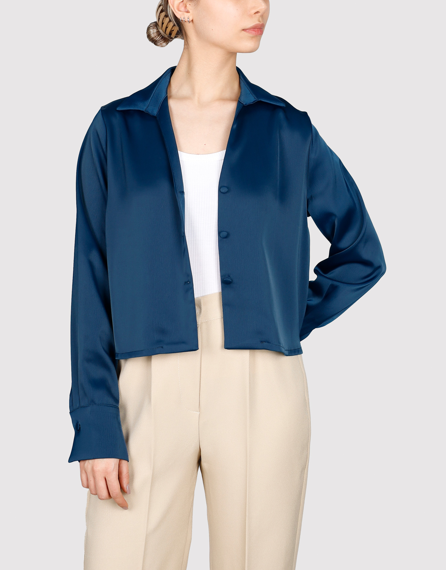 شومیز پشت پیله کوتاه سرمه ای