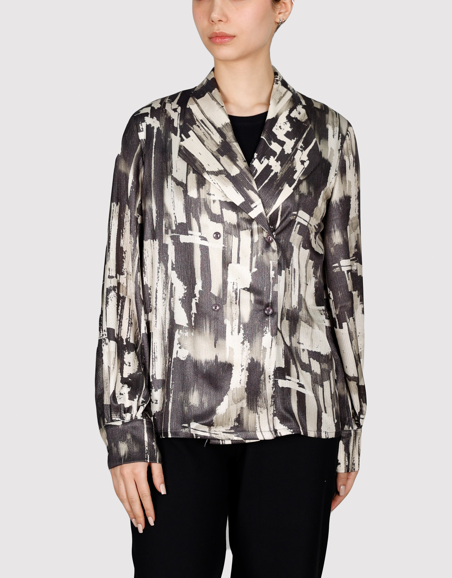 شومیز چهار دکمه مشکی طوسی