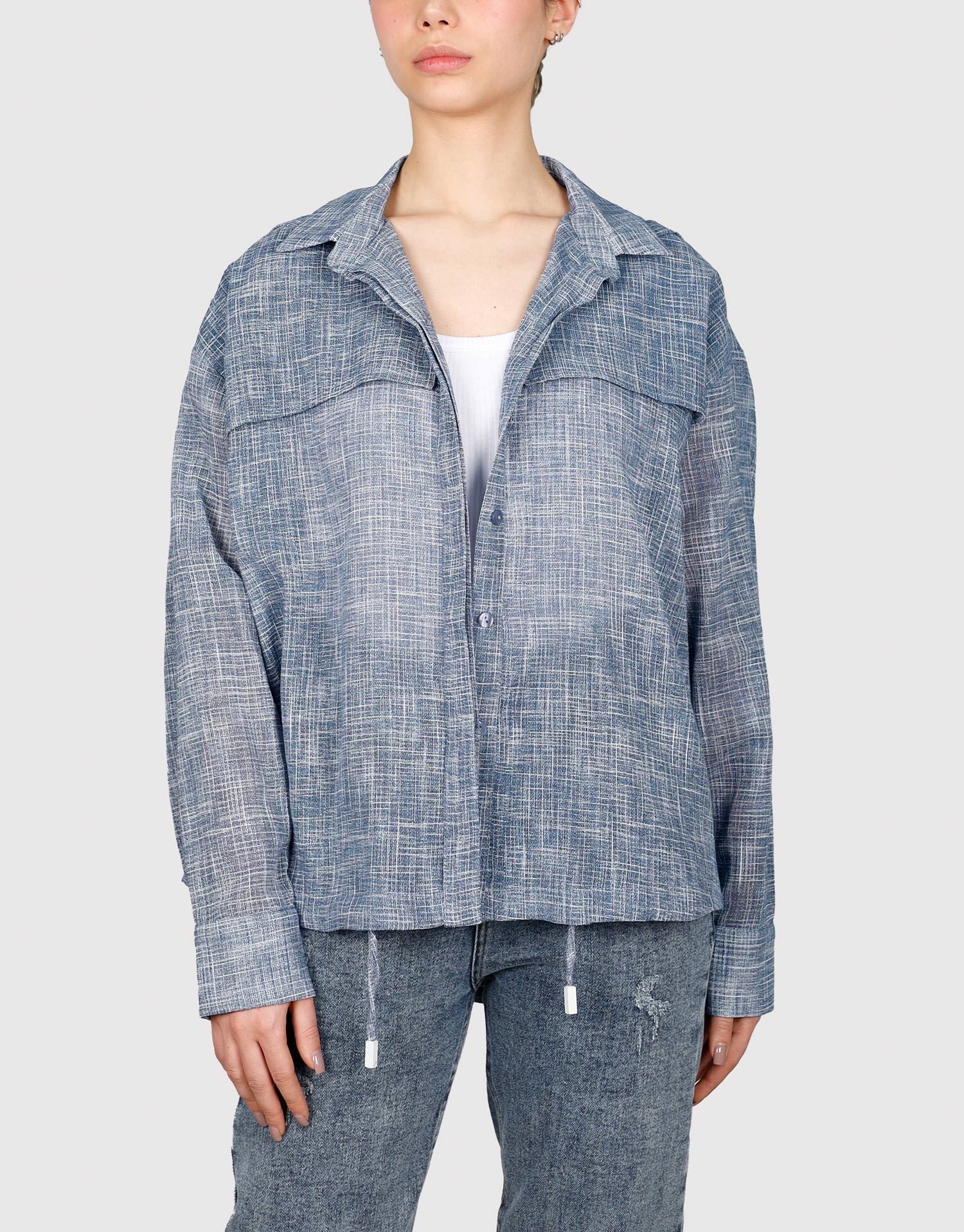 شومیز کلاهدار آبی