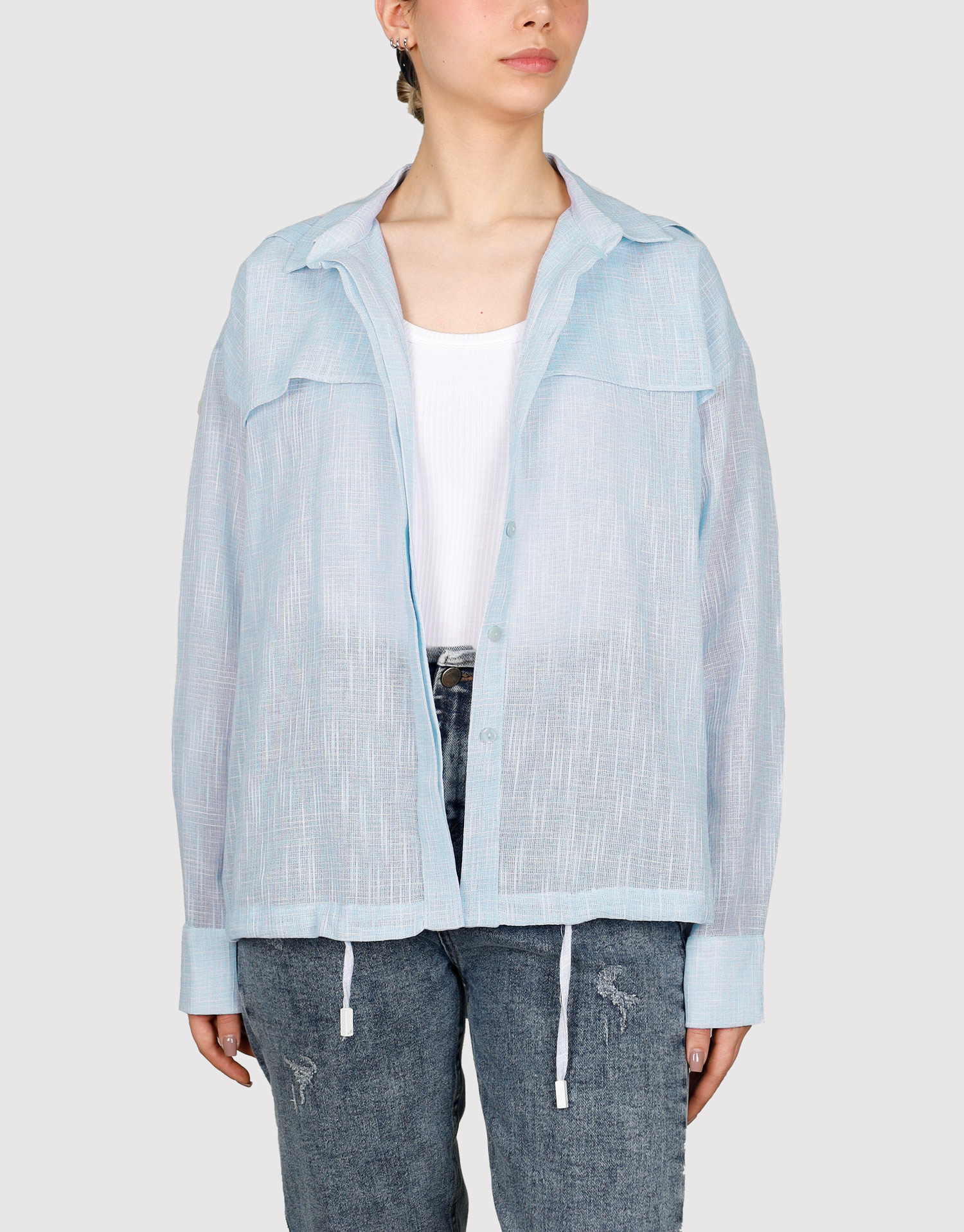 شومیز کلاهدار آبی روشن