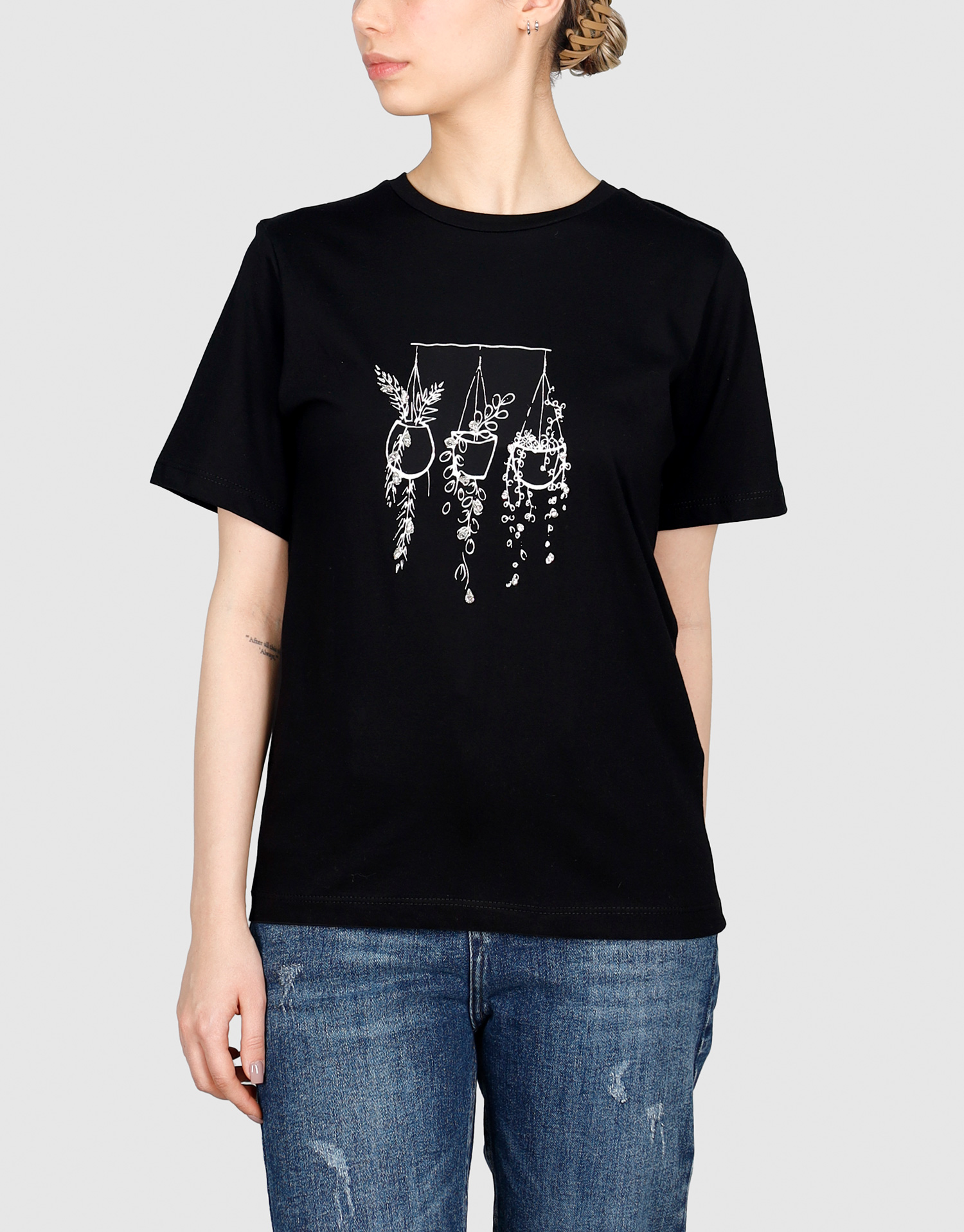 تیشرت نگین گلدان مشکی